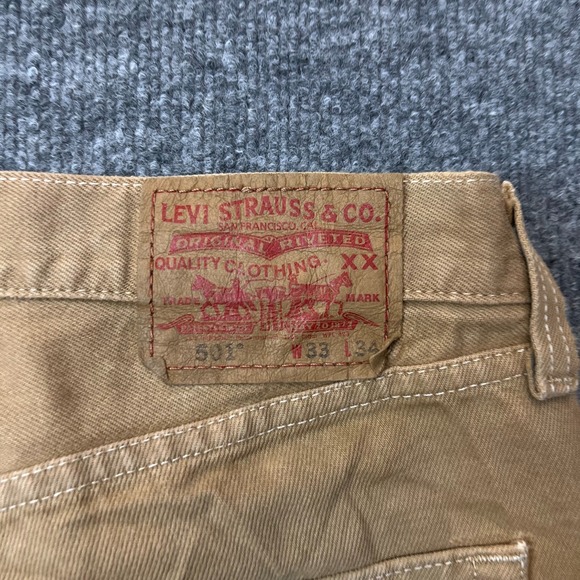 Levi's 501 Original Fit Straight Jeans Men's Tan Camel Denim Button Fly - 36X33 - Picture 10 of 12